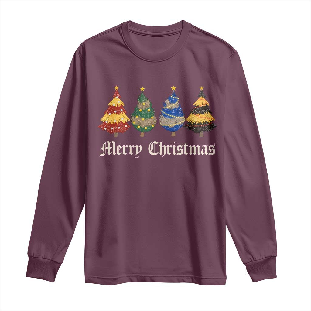 Christmas Tree Long Sleeve Shirt Retro Wizard Trees Magical Cute Family Pajama TS10 Maroon Print Your Wear