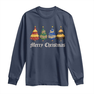 Christmas Tree Long Sleeve Shirt Retro Wizard Trees Magical Cute Family Pajama TS10 Navy Print Your Wear