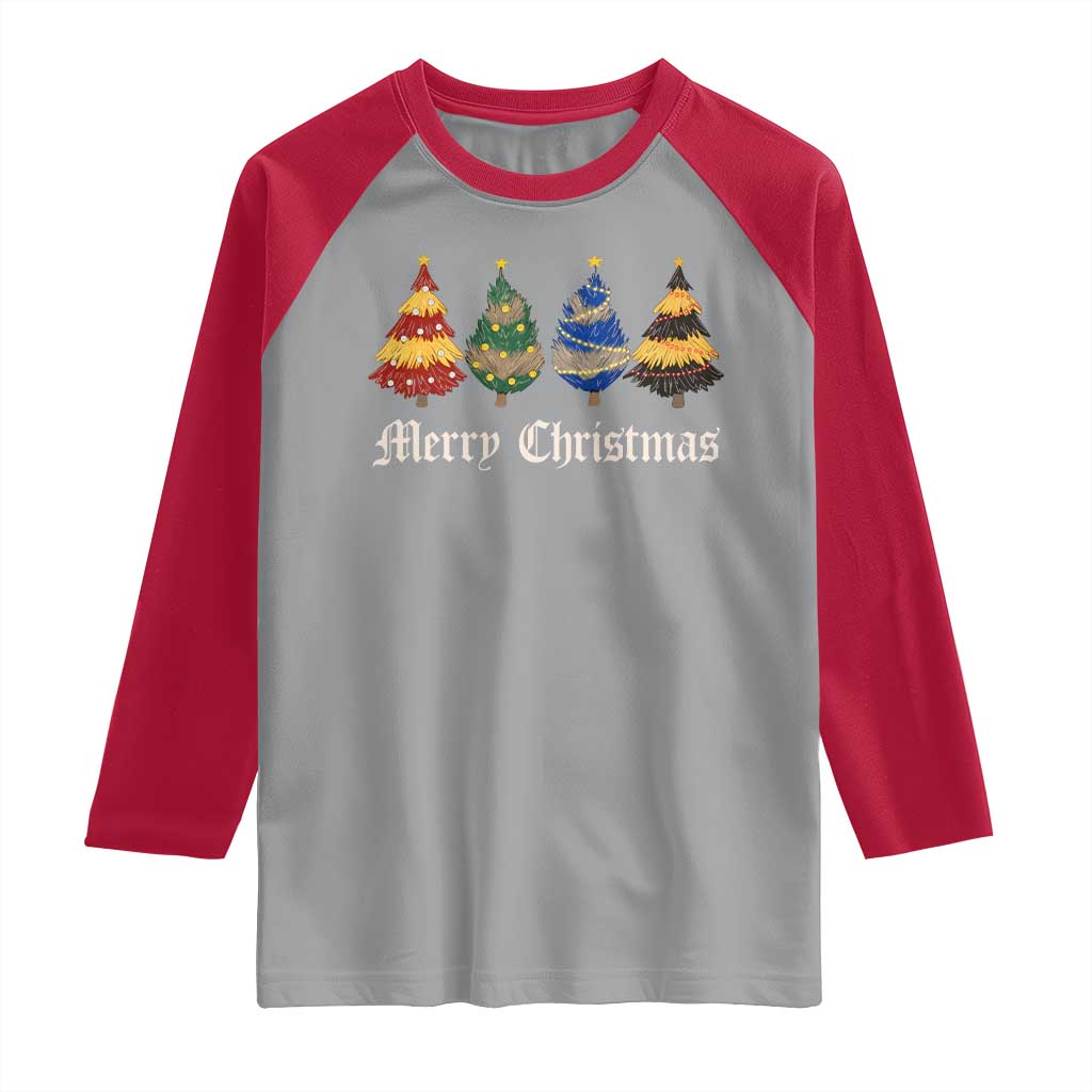 Christmas Tree Raglan Shirt Retro Wizard Trees Magical Cute Family Pajama TS10 Sport Gray Red Print Your Wear