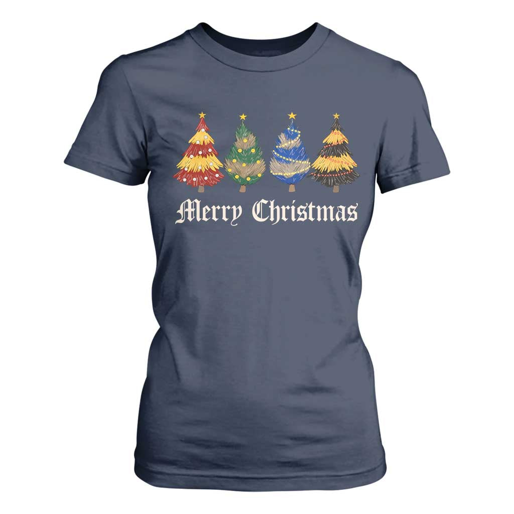 Christmas Tree T Shirt For Women Retro Wizard Trees Magical Cute Family Pajama TS10 Navy Print Your Wear