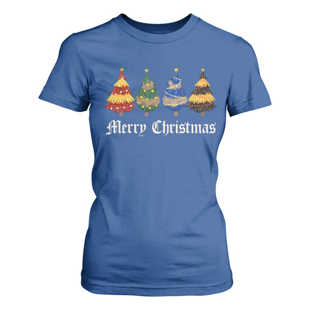 Christmas Tree T Shirt For Women Retro Wizard Trees Magical Cute Family Pajama TS10 Royal Blue Print Your Wear