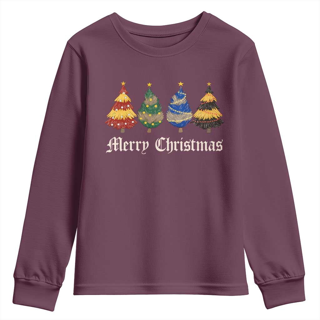 Christmas Tree Youth Sweatshirt Retro Wizard Trees Magical Cute Family Pajama TS10 Maroon Print Your Wear