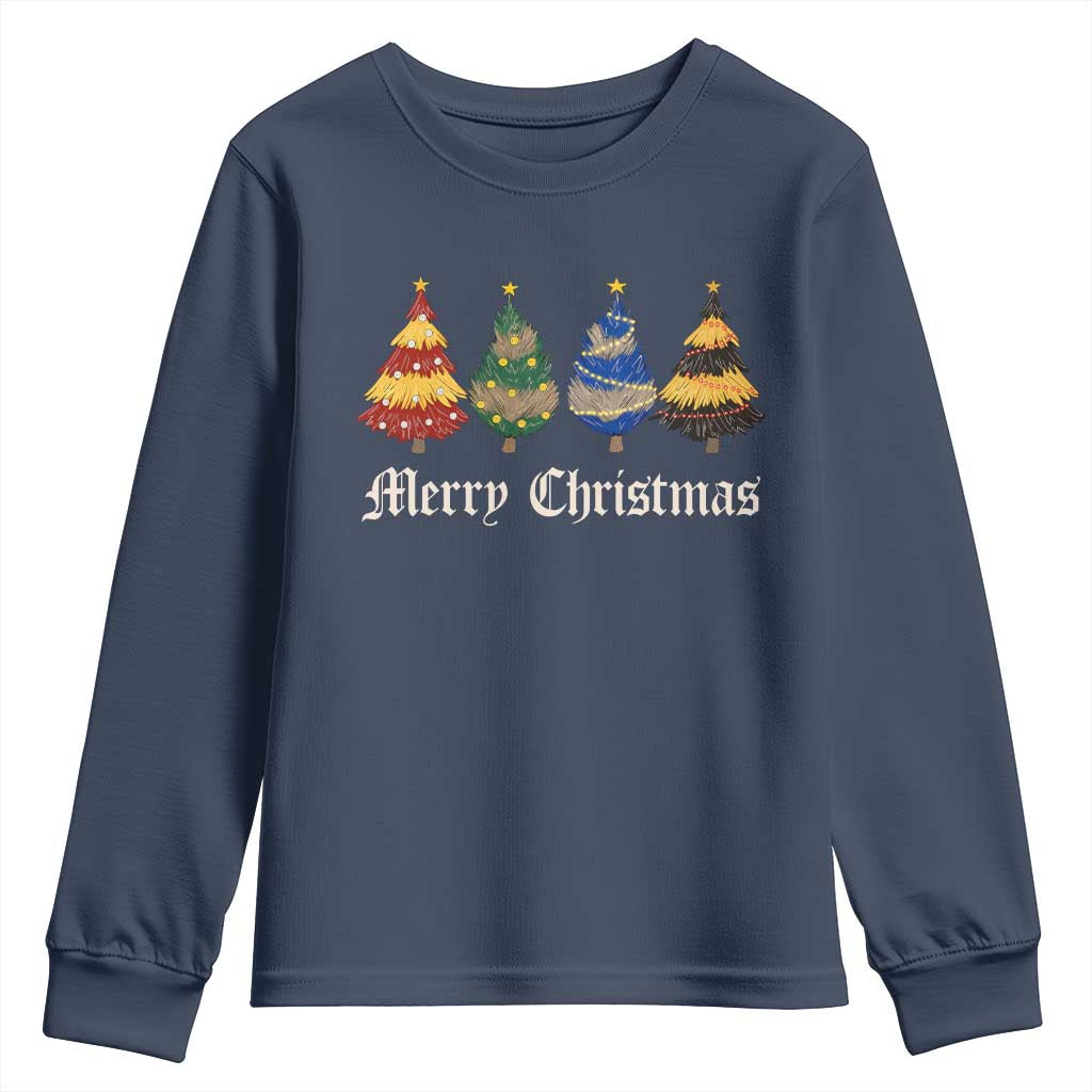 Christmas Tree Youth Sweatshirt Retro Wizard Trees Magical Cute Family Pajama TS10 Navy Print Your Wear