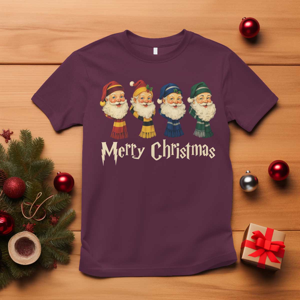 Merry Christmas Santa T Shirt Vintage Wizard Holiday Season Cute Family Pajama TS10 Maroon Print Your Wear
