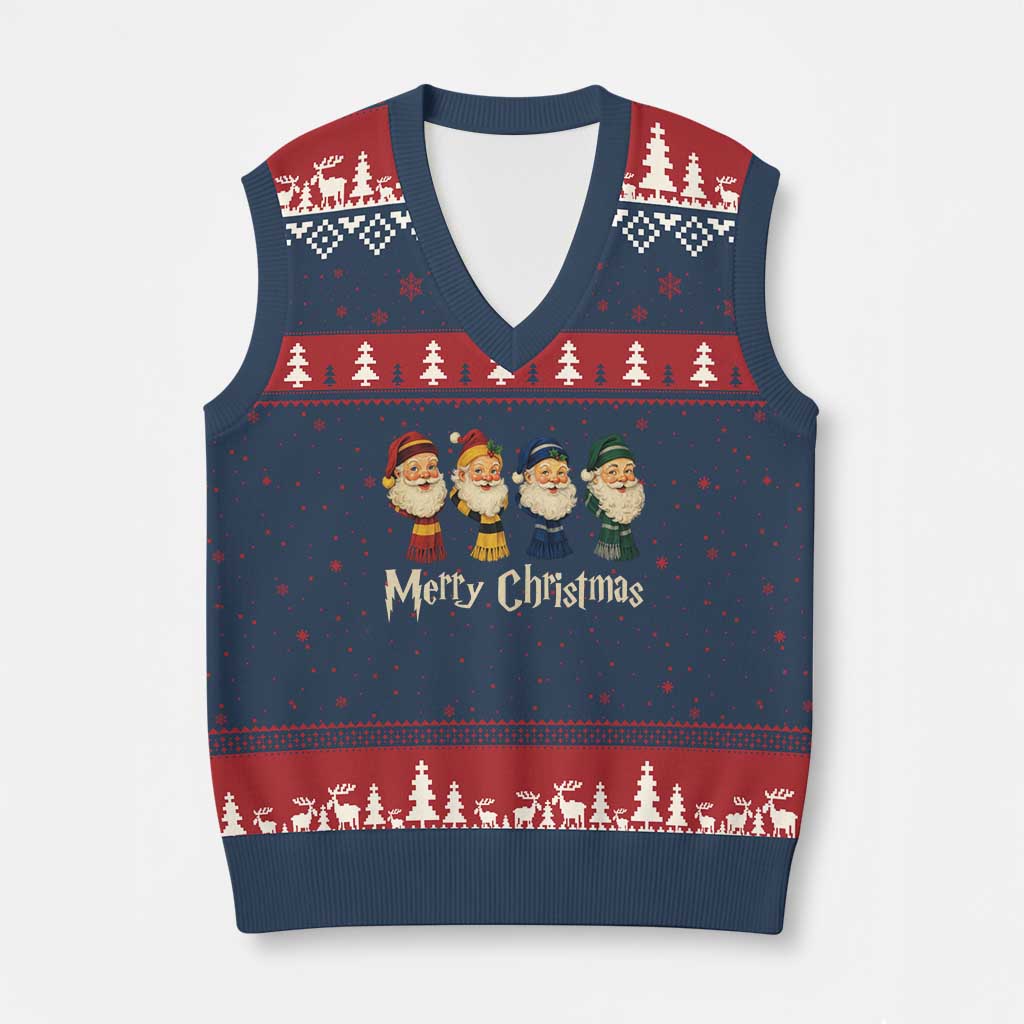 Merry Xmas Santa V-Neck Knit Sweater Vest Vintage Wizard Holiday Season Cute Family Pajama TS10 Navy Red Print Your Wear