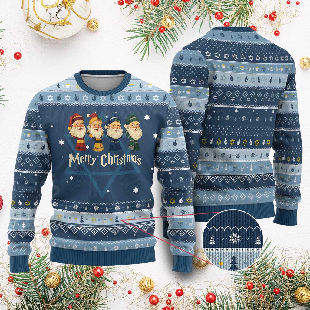 Merry Christmas Santa Hanukkah Ugly Sweater Vintage Wizard Holiday Season Cute Family Pajama TS10 Navy Light Blue Print Your Wear