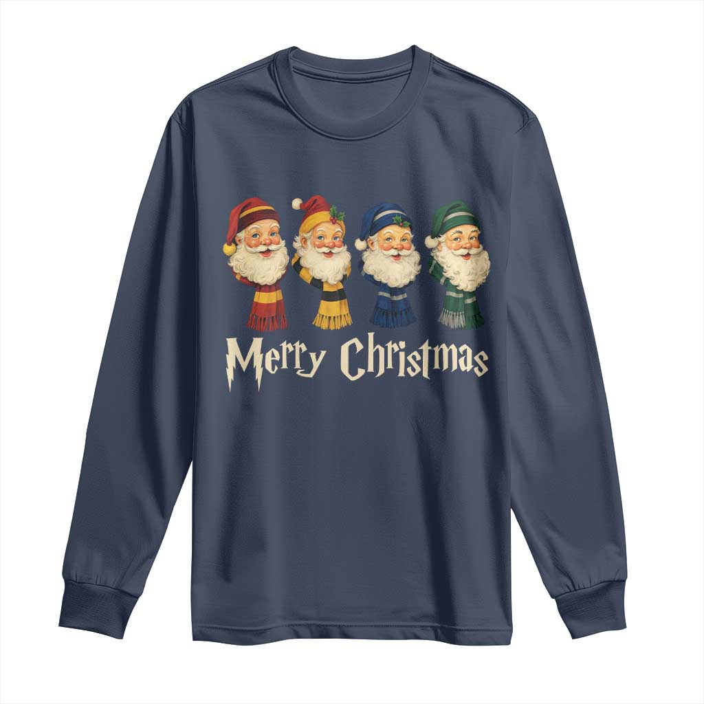 Merry Christmas Santa Long Sleeve Shirt Vintage Wizard Holiday Season Cute Family Pajama TS10 Navy Print Your Wear