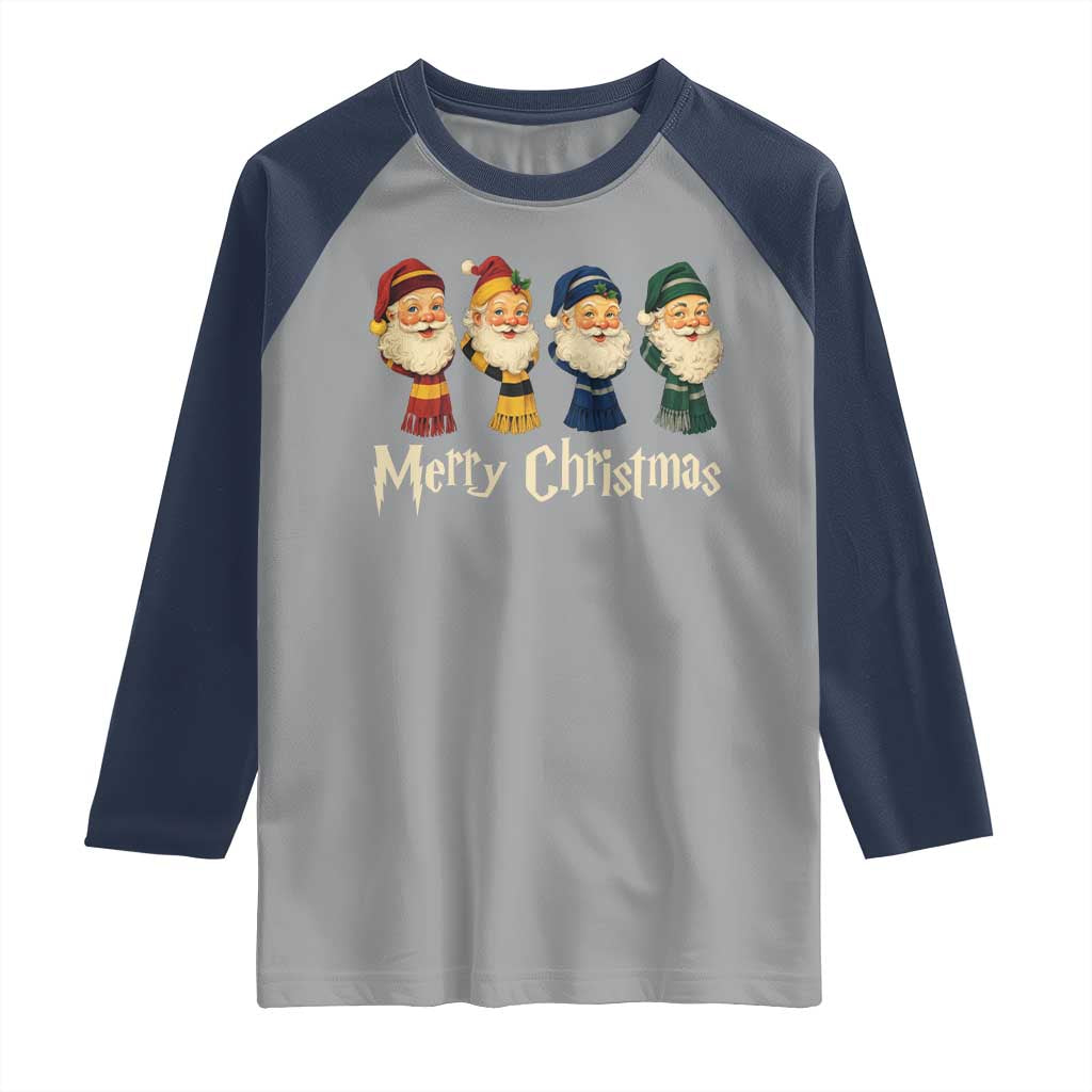 Merry Christmas Santa Raglan Shirt Vintage Wizard Holiday Season Cute Family Pajama TS10 Sport Gray Navy Print Your Wear