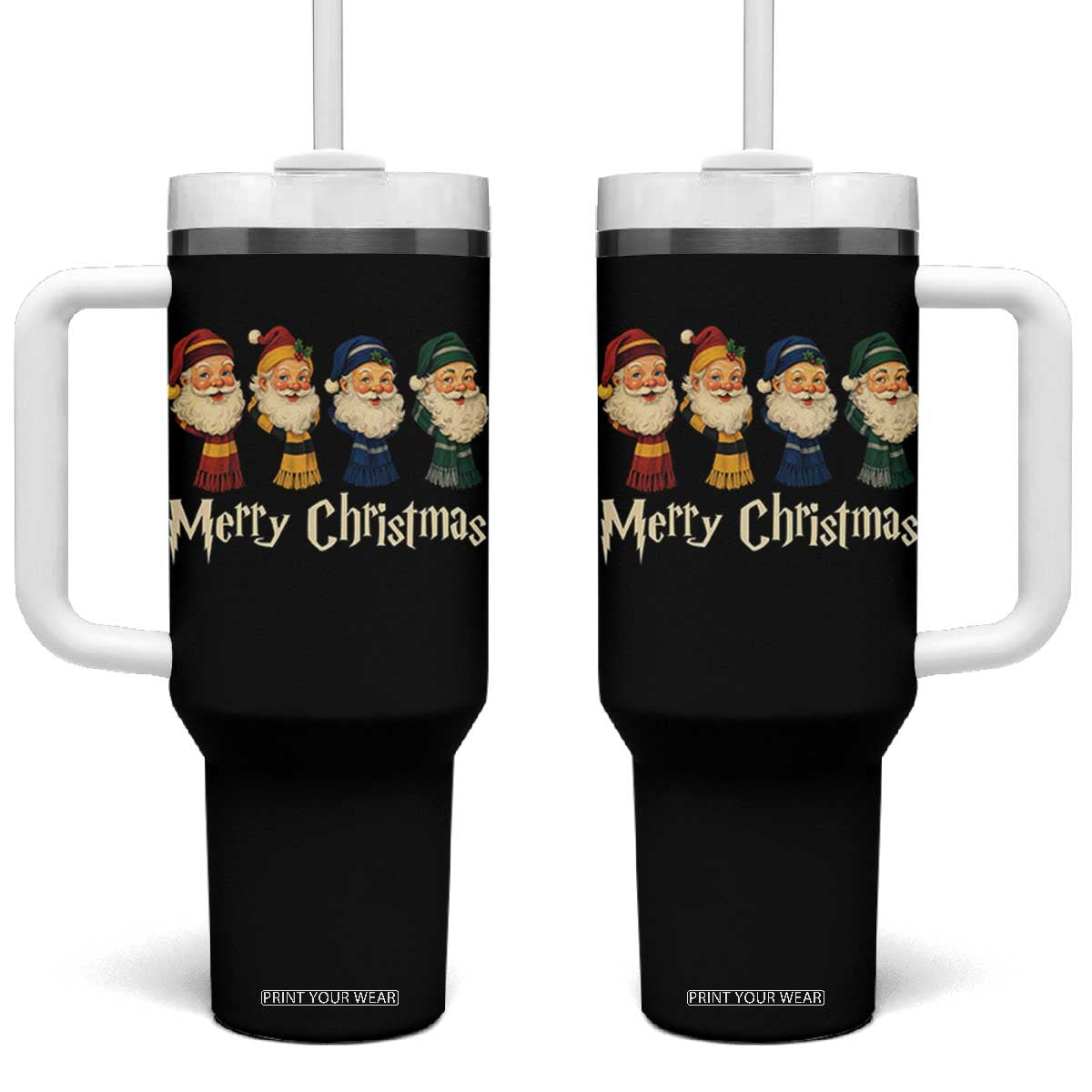 Merry Christmas Santa Tumbler With Handle Vintage Wizard Holiday Season Cute Family Pajama TS10 One Size: 40 oz Black Print Your Wear