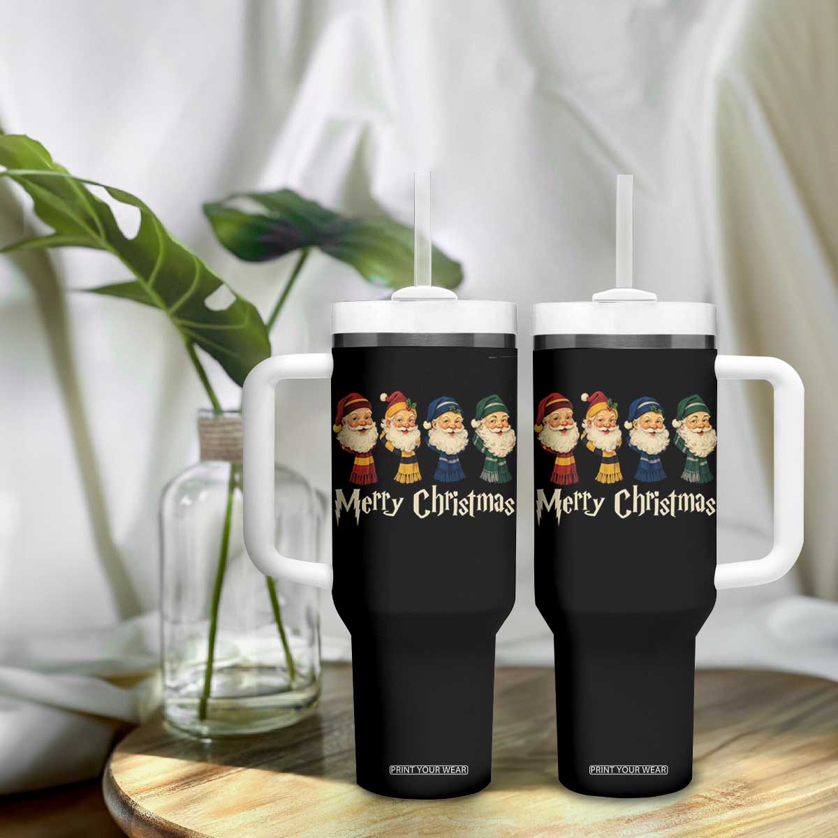 Merry Christmas Santa Tumbler With Handle Vintage Wizard Holiday Season Cute Family Pajama TS10 Print Your Wear
