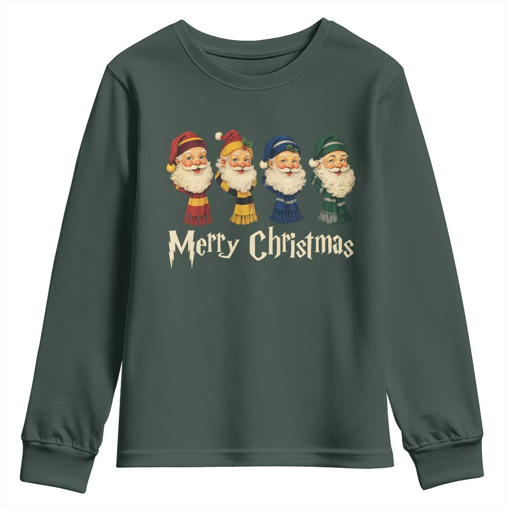 Merry Christmas Santa Youth Sweatshirt Vintage Wizard Holiday Season Cute Family Pajama TS10 Dark Forest Green Print Your Wear