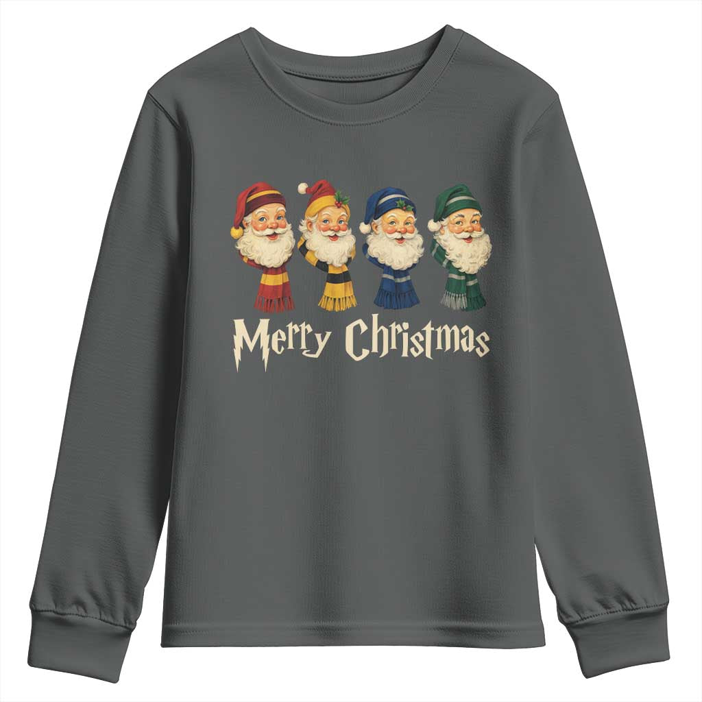 Merry Christmas Santa Youth Sweatshirt Vintage Wizard Holiday Season Cute Family Pajama TS10 Dark Heather Print Your Wear
