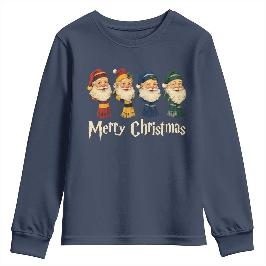 Merry Christmas Santa Youth Sweatshirt Vintage Wizard Holiday Season Cute Family Pajama TS10 Navy Print Your Wear