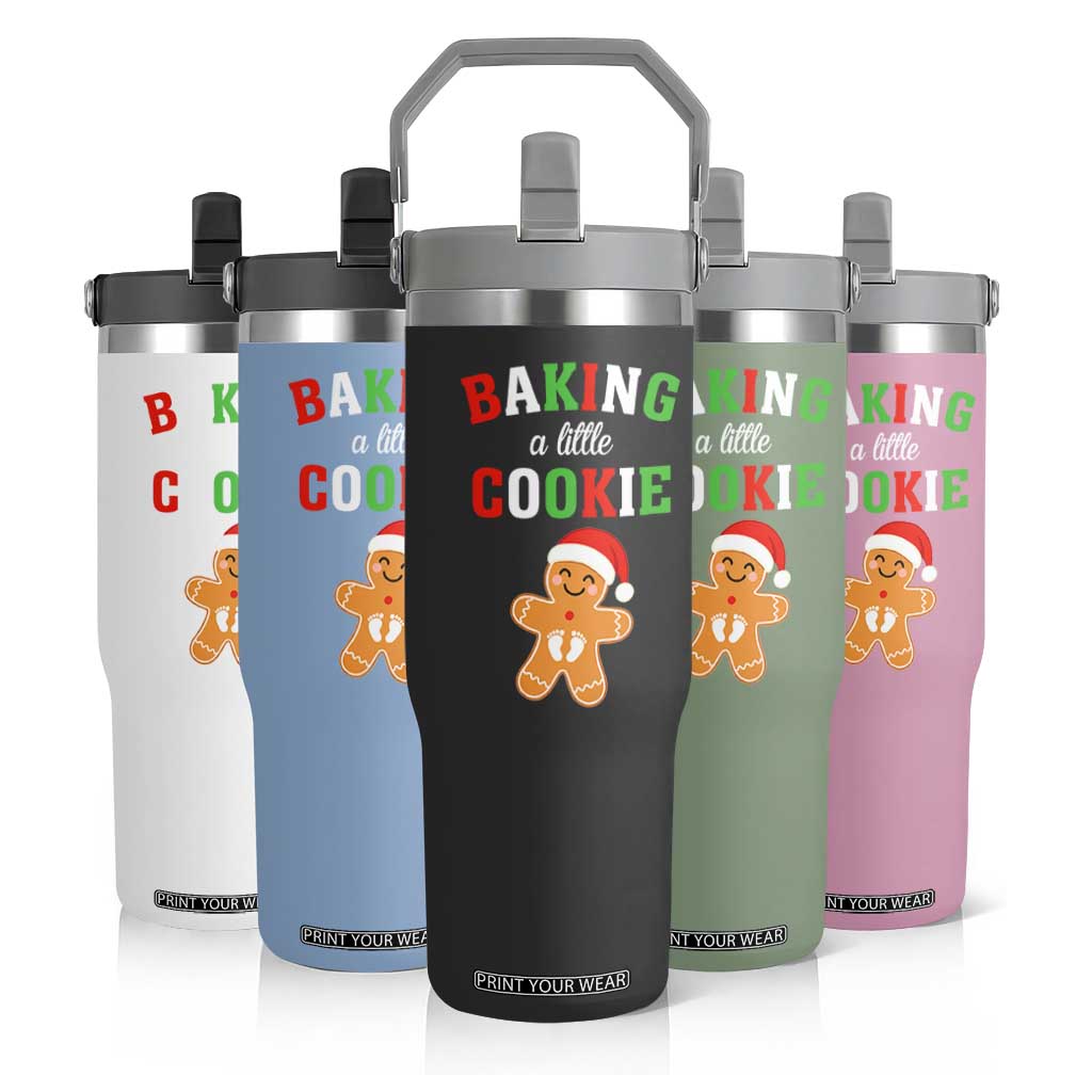 Christmas Pregnant Flip Straw Tumbler Baking A Little Cookie Maternity Pregnancy Announcement TS10 Print Your Wear