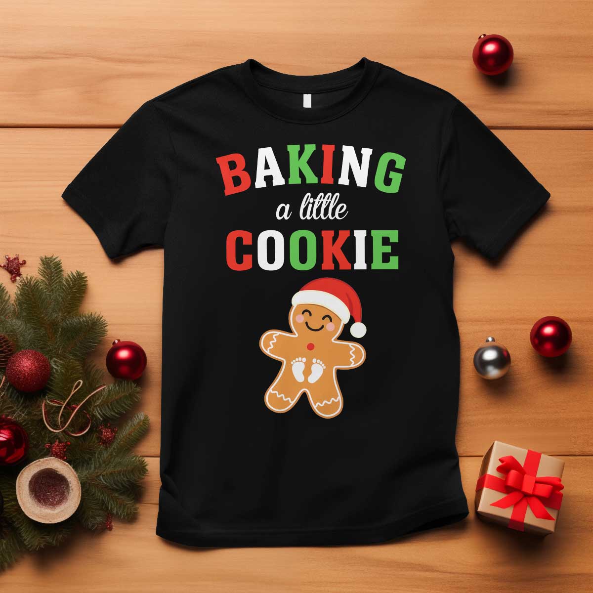 Christmas Pregnant T Shirt Baking A Little Cookie Maternity Pregnancy Announcement TS10 Black Print Your Wear