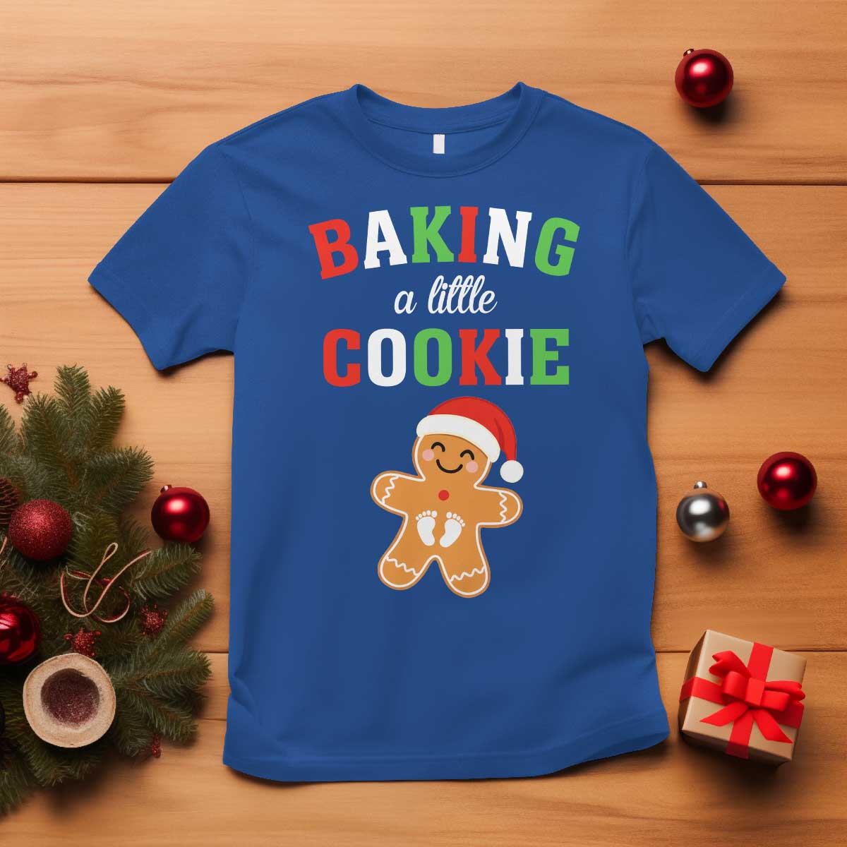 Christmas Pregnant T Shirt Baking A Little Cookie Maternity Pregnancy Announcement TS10 Royal Blue Print Your Wear