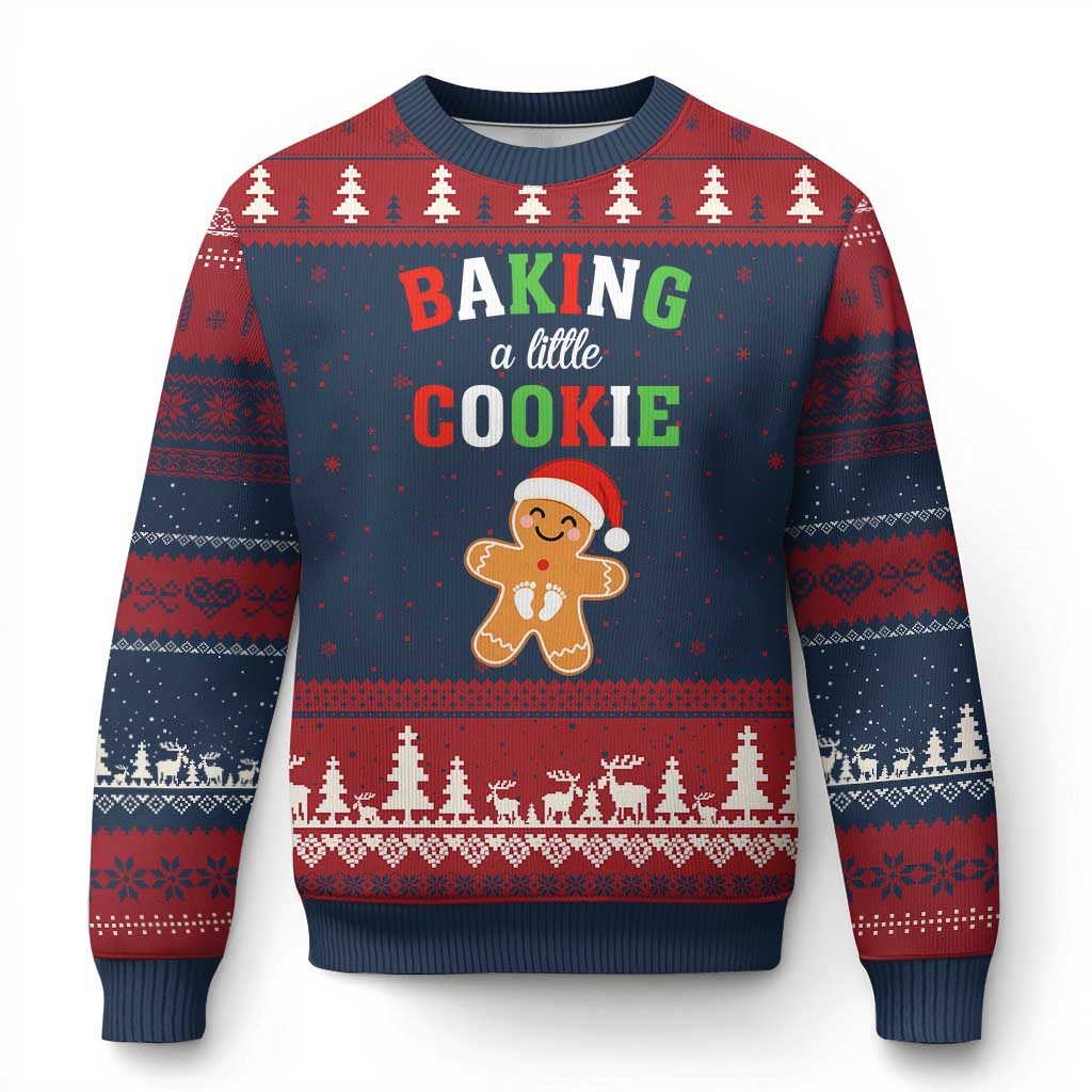 Xmas Pregnant Ugly Christmas Sweater Baking A Little Cookie Maternity Pregnancy Announcement TS10 Navy Red Print Your Wear