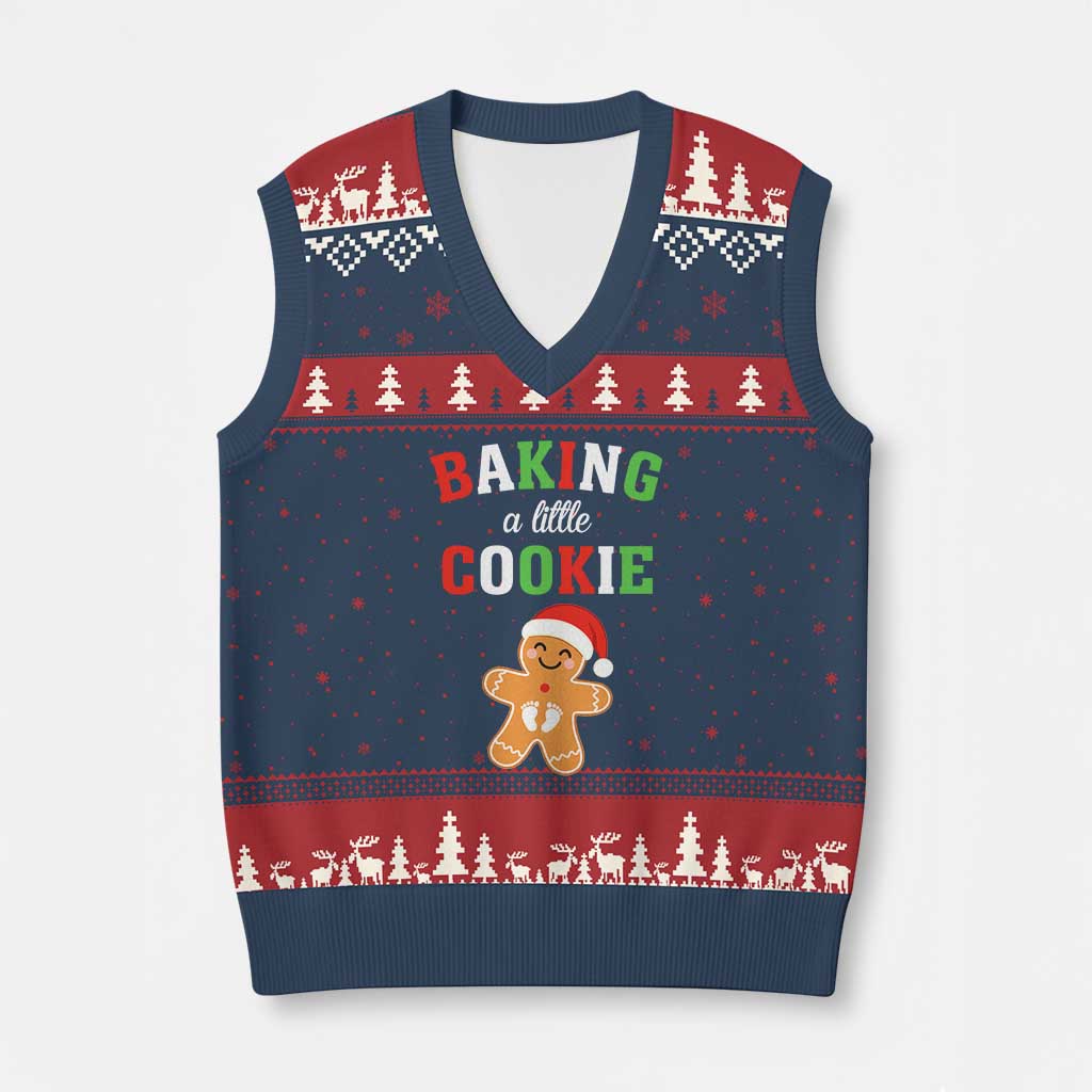 Xmas Pregnant V-Neck Knit Sweater Vest Baking A Little Cookie Maternity Pregnancy Announcement TS10 Navy Red Print Your Wear