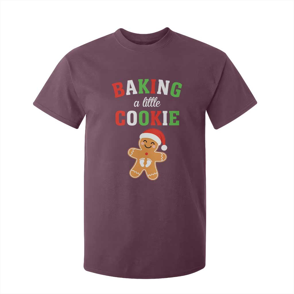 Christmas Pregnant T Shirt For Kid Baking A Little Cookie Maternity Pregnancy Announcement TS10 Maroon Print Your Wear