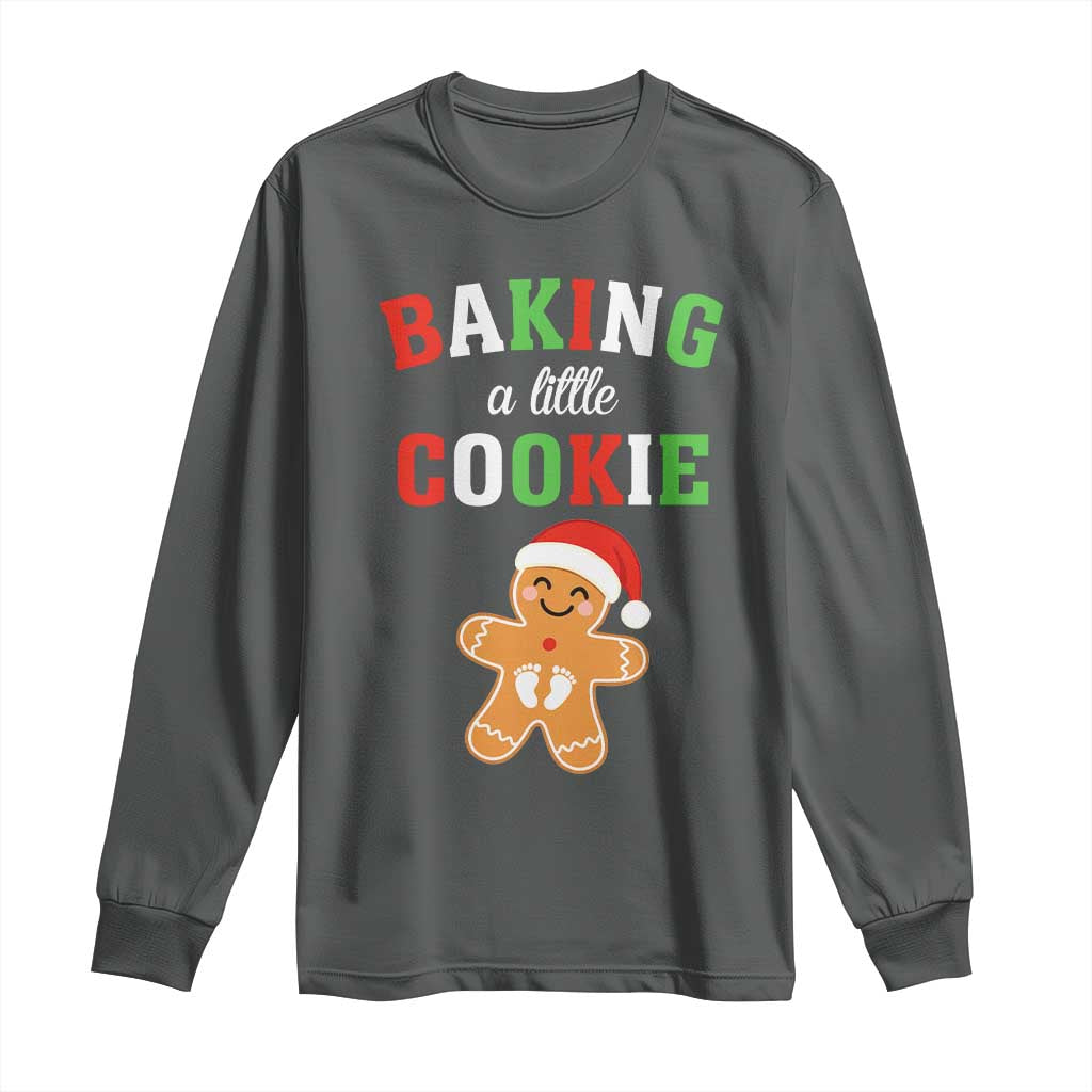 Christmas Pregnant Long Sleeve Shirt Baking A Little Cookie Maternity Pregnancy Announcement TS10 Dark Heather Print Your Wear