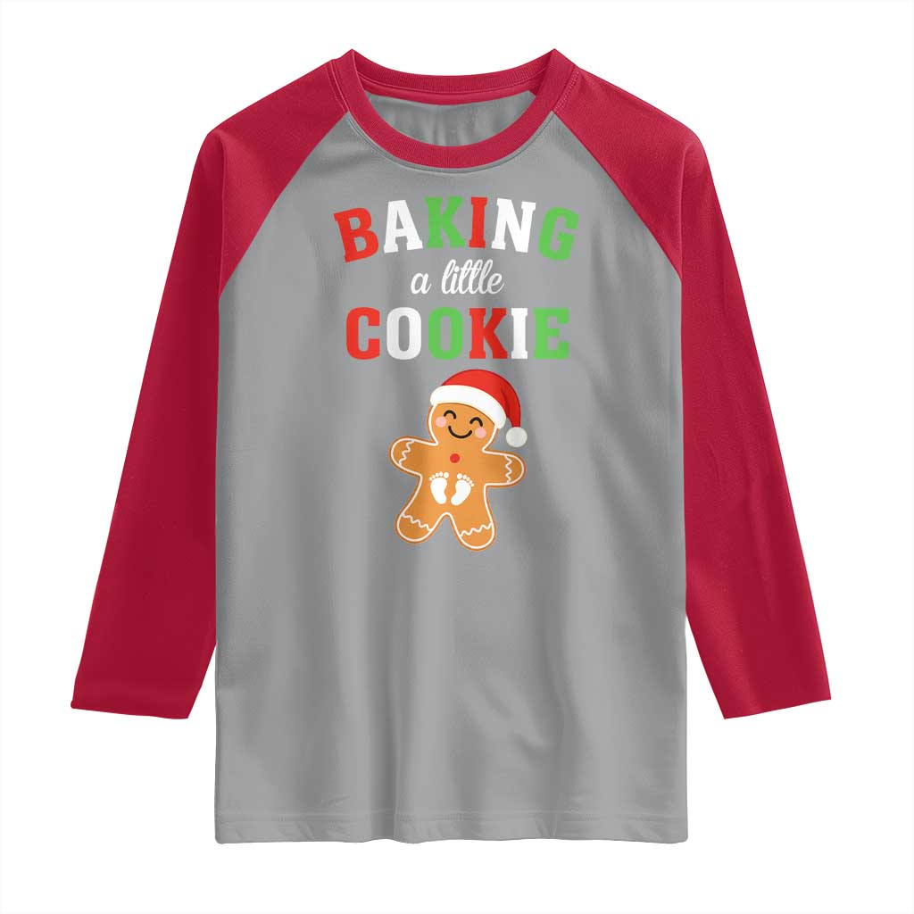 Christmas Pregnant Raglan Shirt Baking A Little Cookie Maternity Pregnancy Announcement TS10 Sport Gray Red Print Your Wear