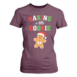 Christmas Pregnant T Shirt For Women Baking A Little Cookie Maternity Pregnancy Announcement TS10 Maroon Print Your Wear