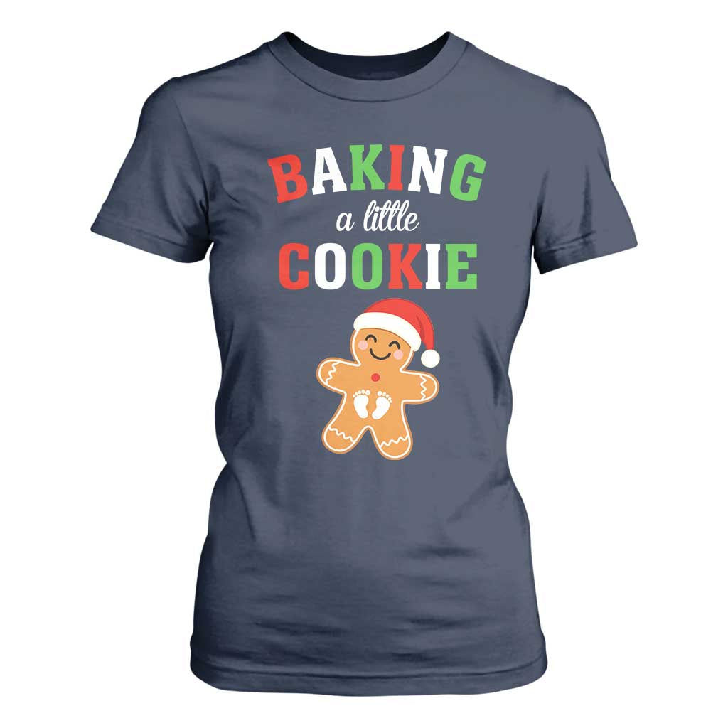 Christmas Pregnant T Shirt For Women Baking A Little Cookie Maternity Pregnancy Announcement TS10 Navy Print Your Wear