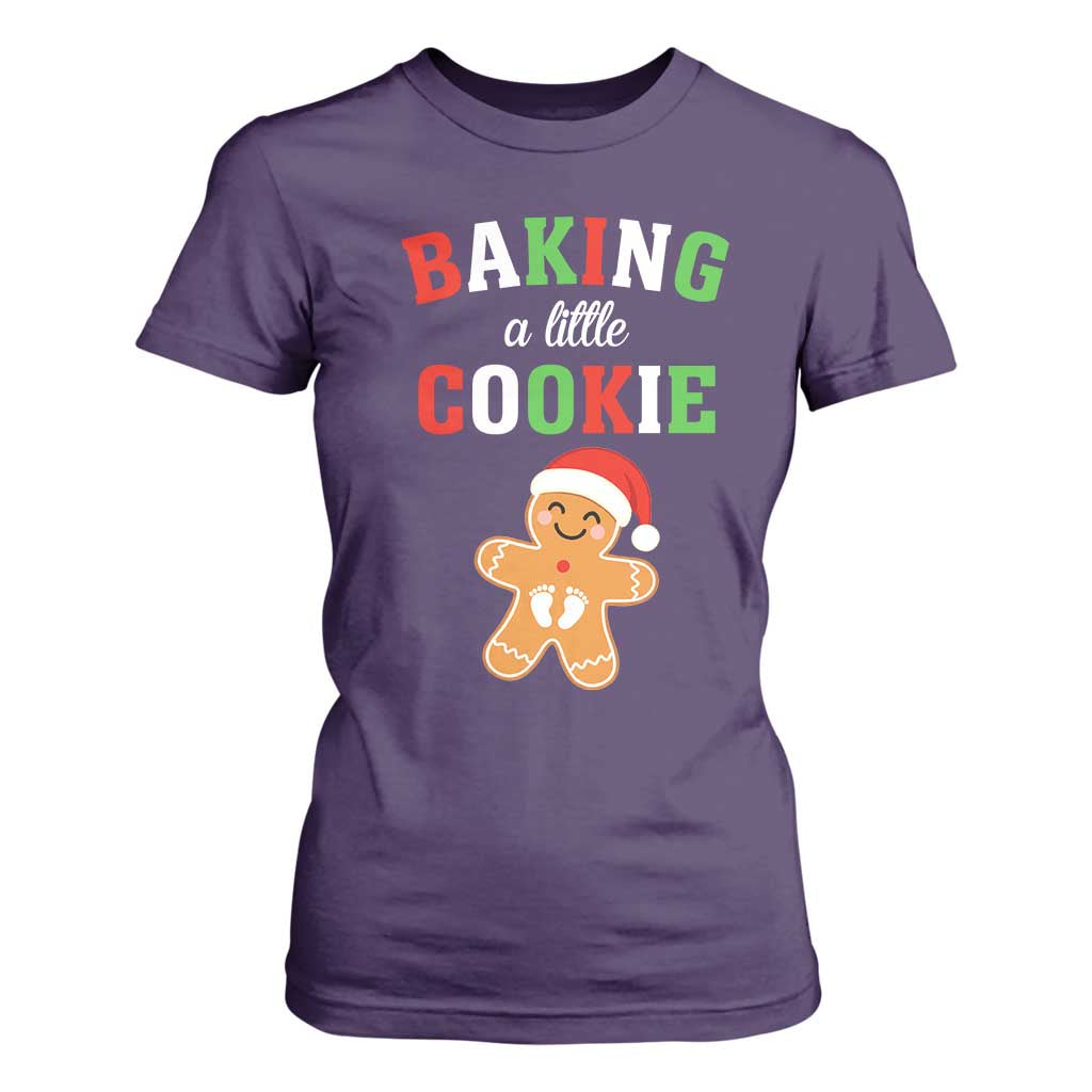 Christmas Pregnant T Shirt For Women Baking A Little Cookie Maternity Pregnancy Announcement TS10 Purple Print Your Wear