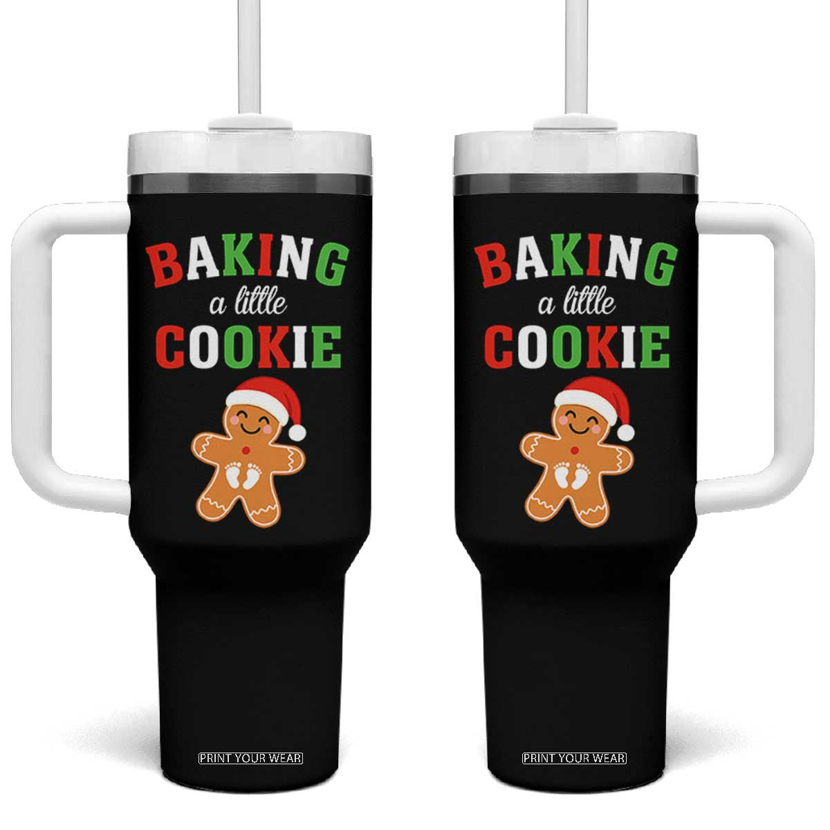 Christmas Pregnant Tumbler With Handle Baking A Little Cookie Maternity Pregnancy Announcement TS10 One Size: 40 oz Black Print Your Wear