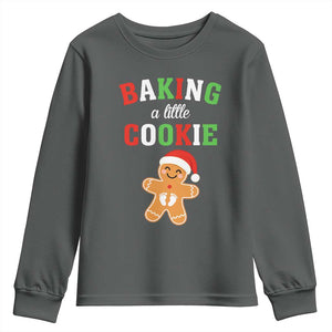 Christmas Pregnant Youth Sweatshirt Baking A Little Cookie Maternity Pregnancy Announcement TS10 Dark Heather Print Your Wear