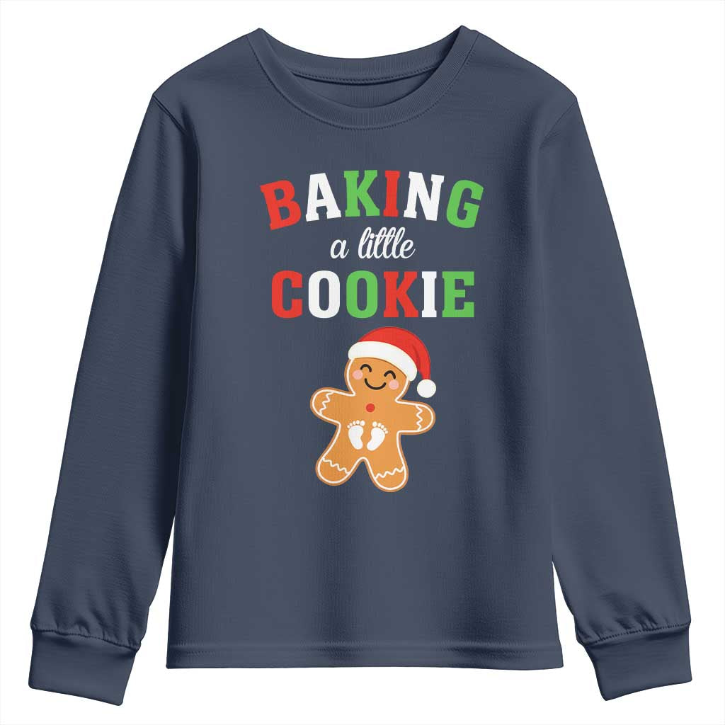 Christmas Pregnant Youth Sweatshirt Baking A Little Cookie Maternity Pregnancy Announcement TS10 Navy Print Your Wear