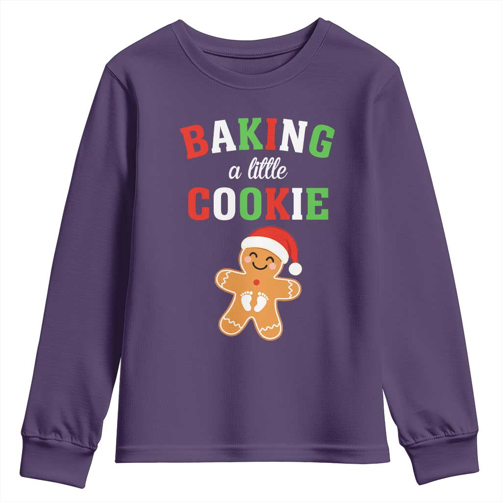 Christmas Pregnant Youth Sweatshirt Baking A Little Cookie Maternity Pregnancy Announcement TS10 Purple Print Your Wear