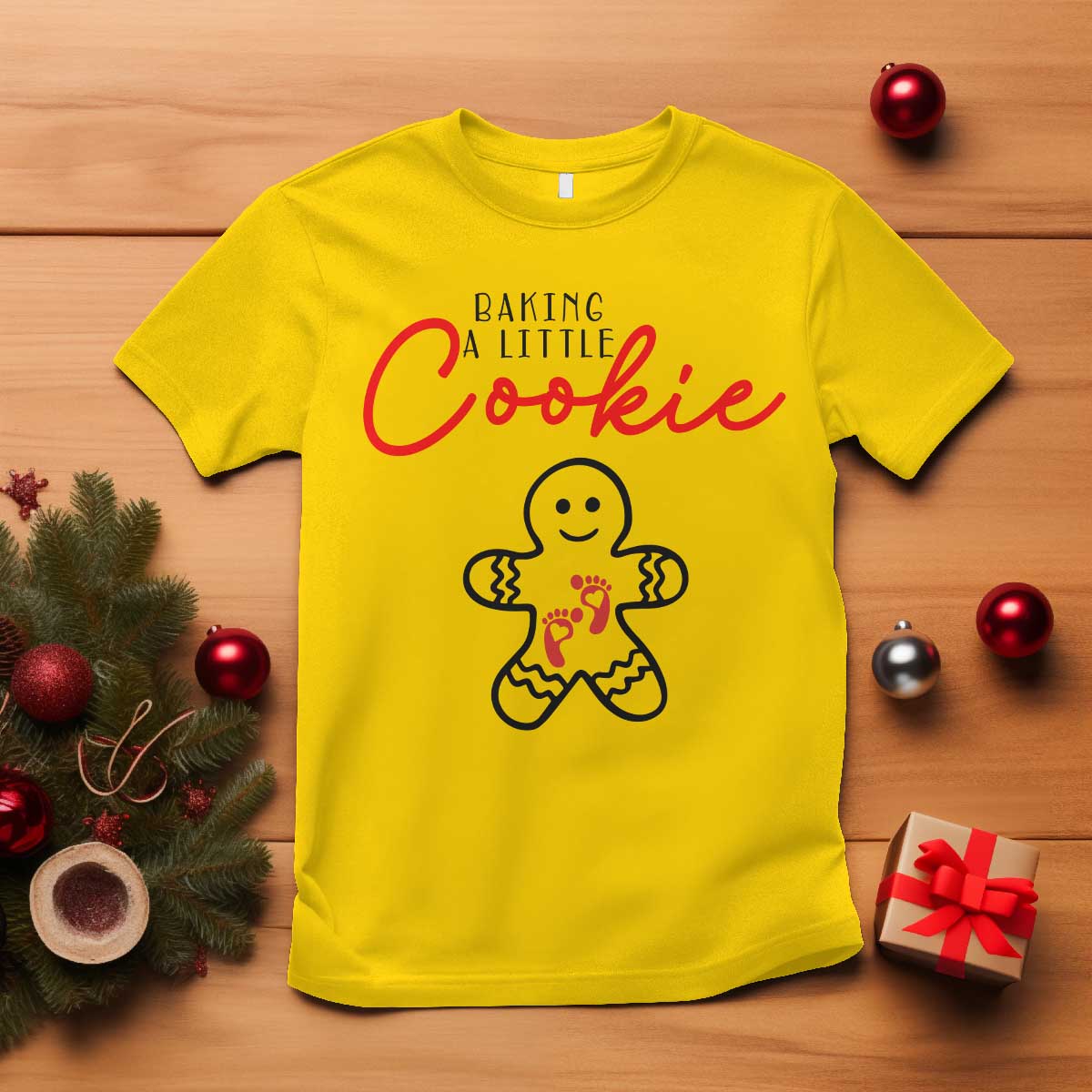 Christmas Pregnant T Shirt Baking A Little Cookie Maternity Gingerbread TS10 Daisy Print Your Wear