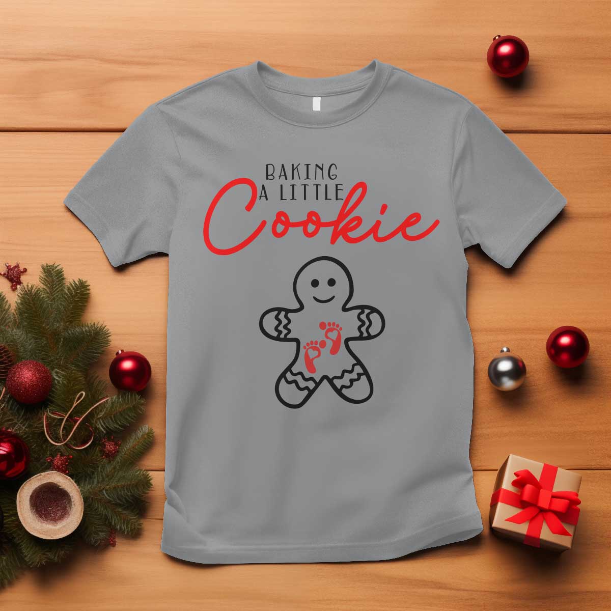Christmas Pregnant T Shirt Baking A Little Cookie Maternity Gingerbread TS10 Sport Gray Print Your Wear