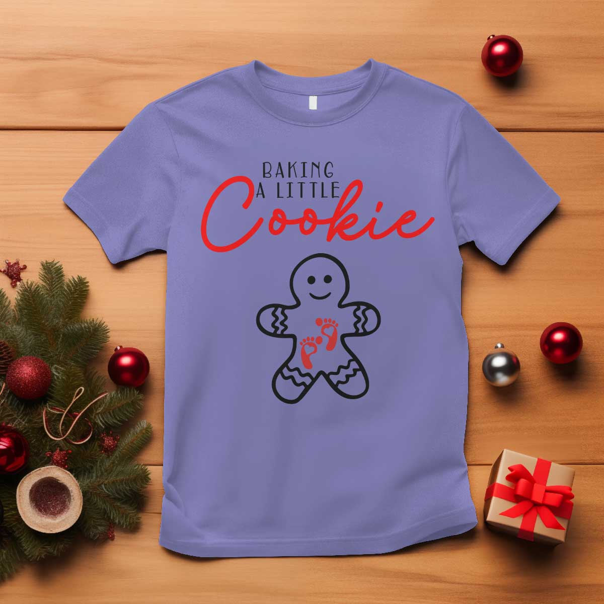 Christmas Pregnant T Shirt Baking A Little Cookie Maternity Gingerbread TS10 Violet Print Your Wear