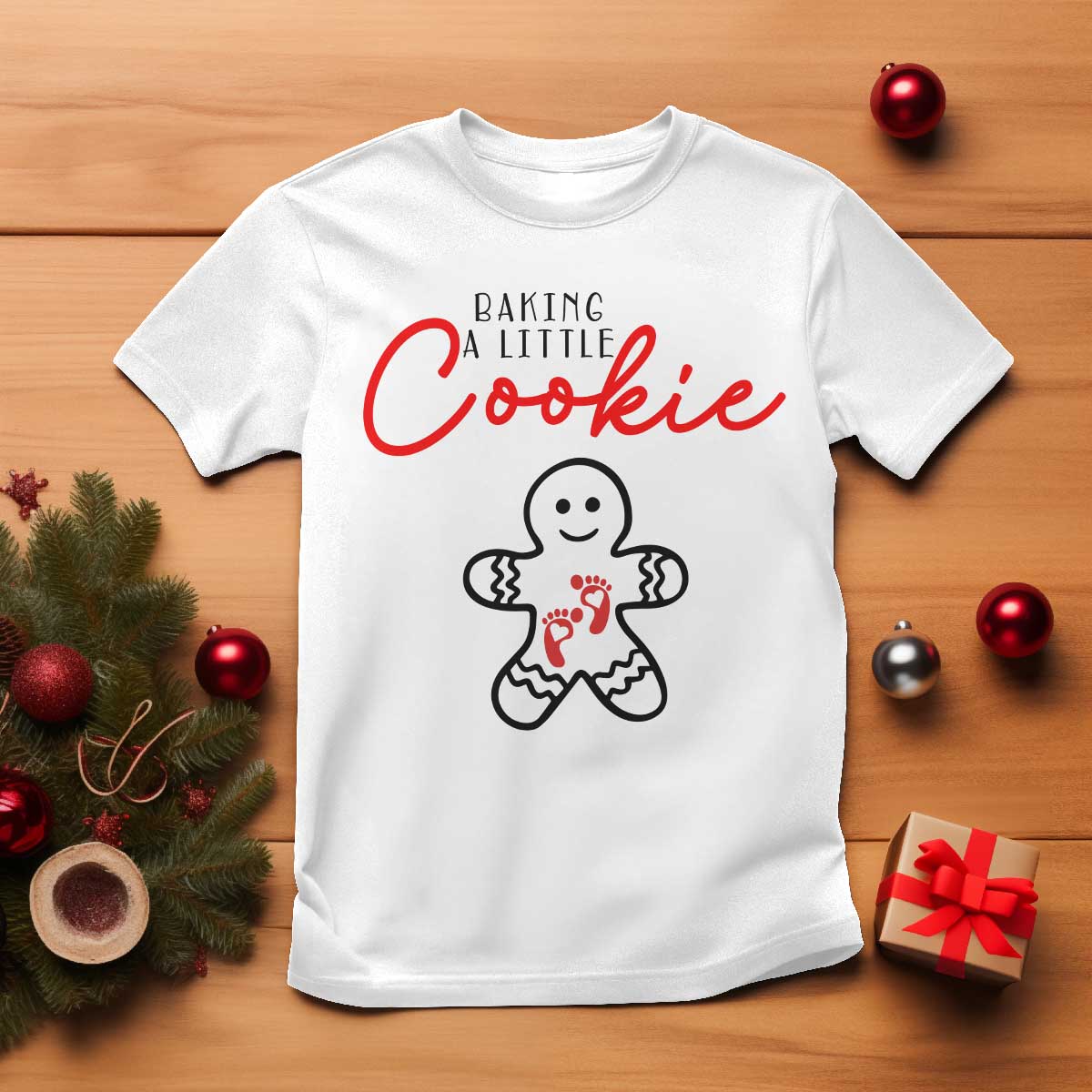 Christmas Pregnant T Shirt Baking A Little Cookie Maternity Gingerbread TS10 White Print Your Wear