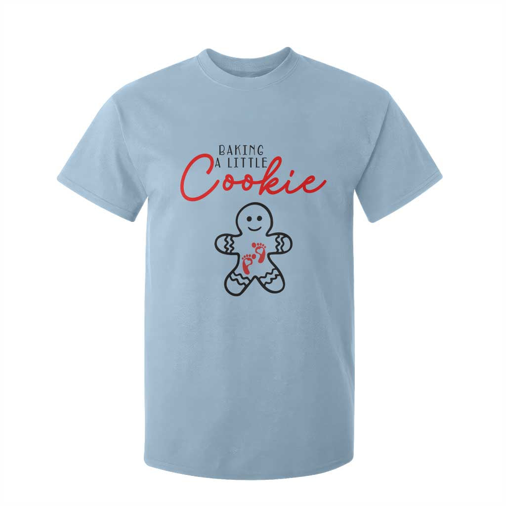 Christmas Pregnant T Shirt For Kid Baking A Little Cookie Maternity Gingerbread TS10 Light Blue Print Your Wear