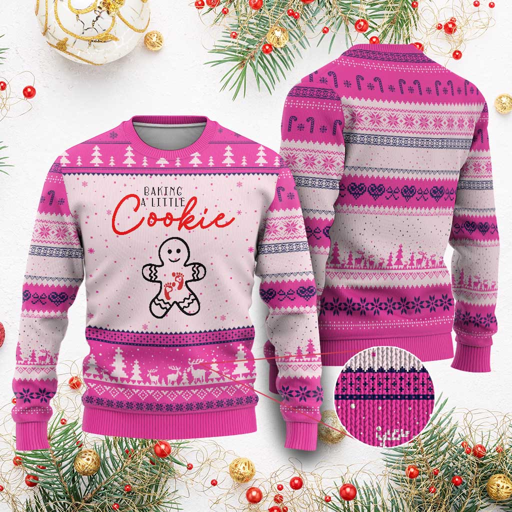 Xmas Pregnant Ugly Christmas Sweater Baking A Little Cookie Maternity Gingerbread TS10 Hot Pink Print Your Wear