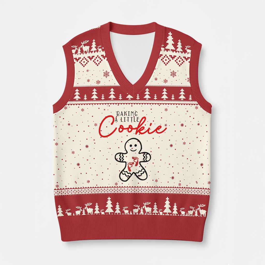 Xmas Pregnant V-Neck Knit Sweater Vest Baking A Little Cookie Maternity Gingerbread TS10 Beige Red Print Your Wear