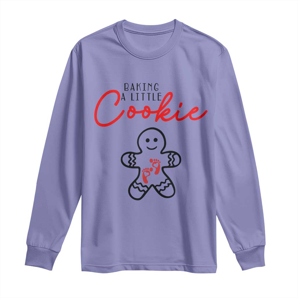 Christmas Pregnant Long Sleeve Shirt Baking A Little Cookie Maternity Gingerbread TS10 Violet Print Your Wear