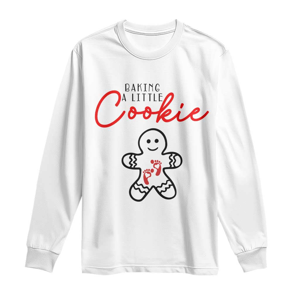 Christmas Pregnant Long Sleeve Shirt Baking A Little Cookie Maternity Gingerbread TS10 White Print Your Wear