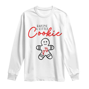 Christmas Pregnant Long Sleeve Shirt Baking A Little Cookie Maternity Gingerbread TS10 White Print Your Wear