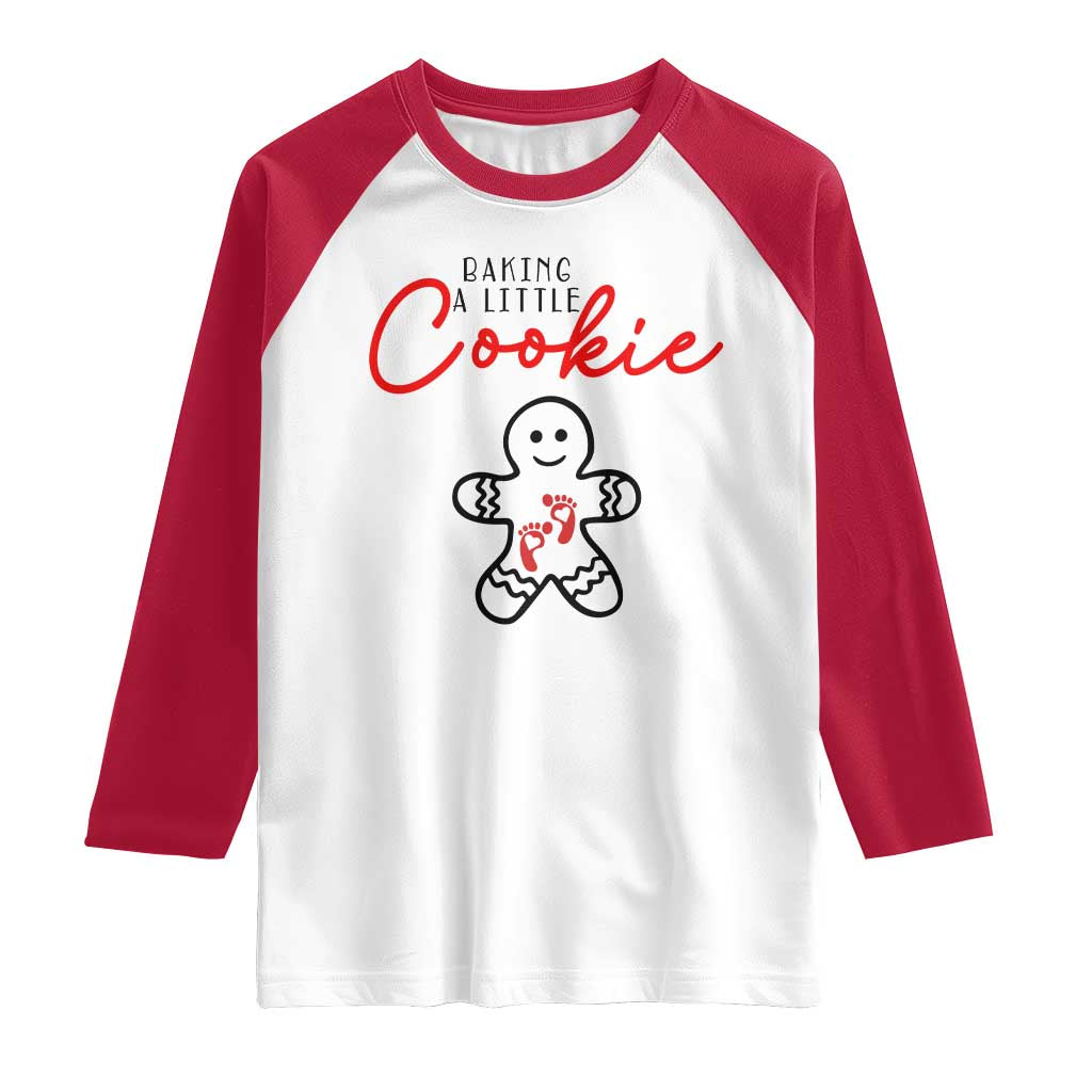 Christmas Pregnant Raglan Shirt Baking A Little Cookie Maternity Gingerbread TS10 White Red Print Your Wear
