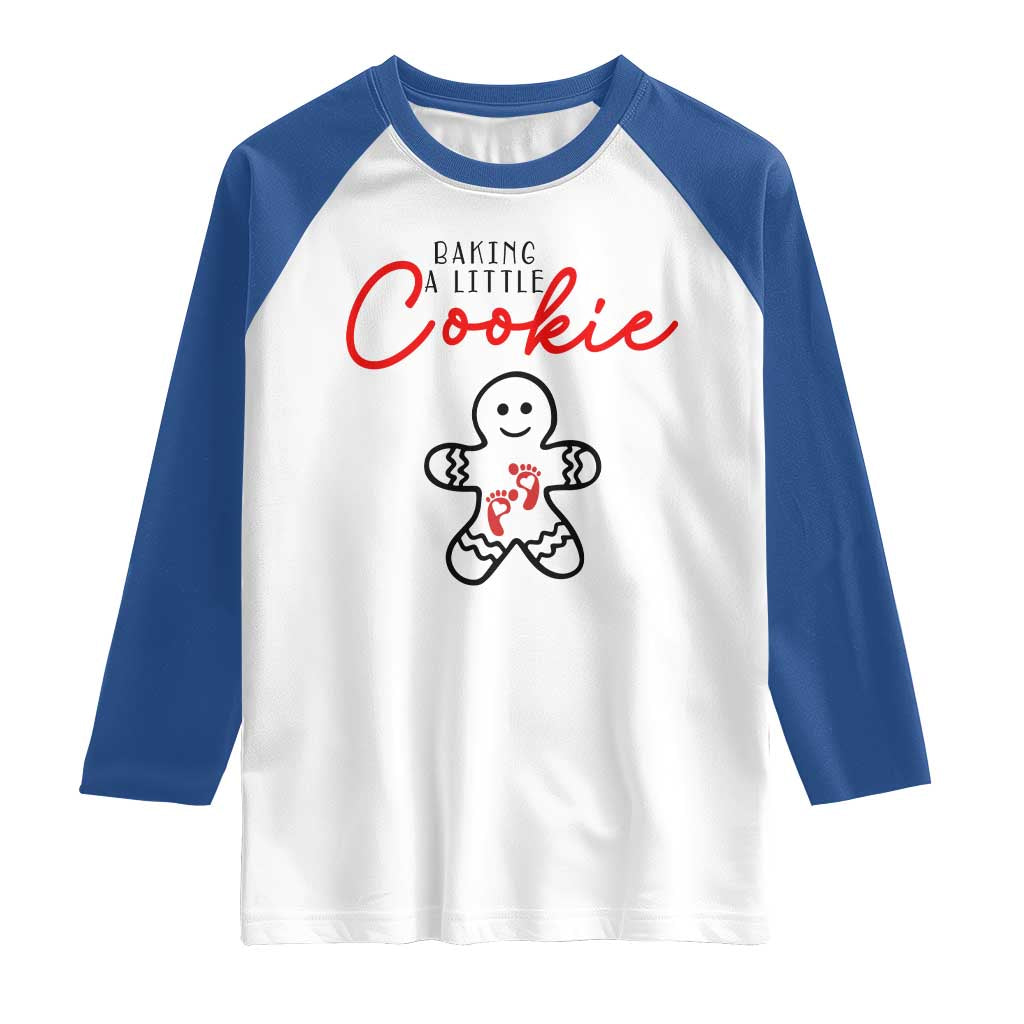 Christmas Pregnant Raglan Shirt Baking A Little Cookie Maternity Gingerbread TS10 White Royal Print Your Wear