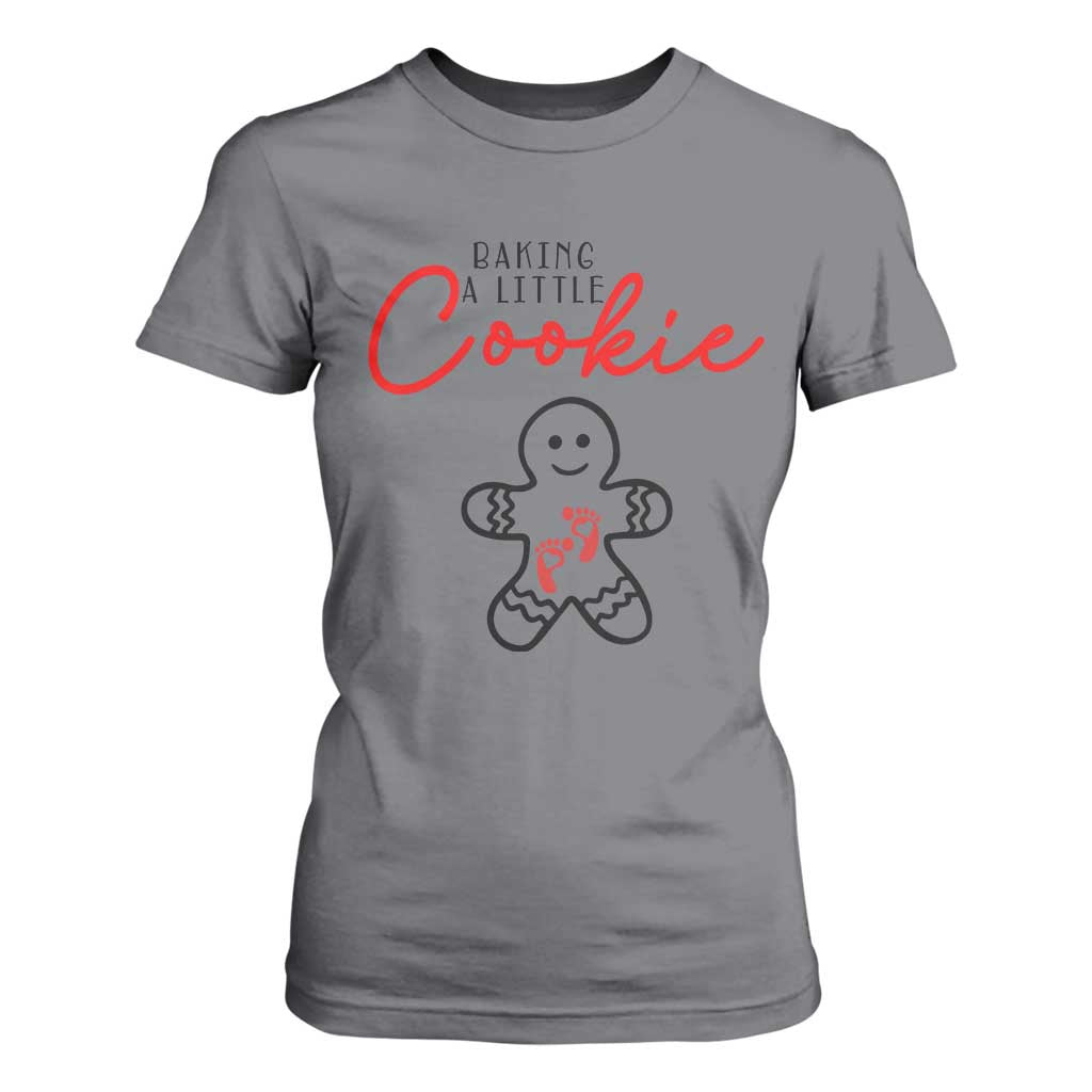 Christmas Pregnant T Shirt For Women Baking A Little Cookie Maternity Gingerbread TS10 Charcoal Print Your Wear