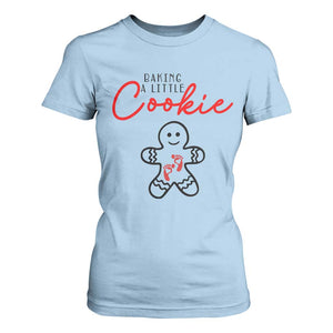 Christmas Pregnant T Shirt For Women Baking A Little Cookie Maternity Gingerbread TS10 Light Blue Print Your Wear