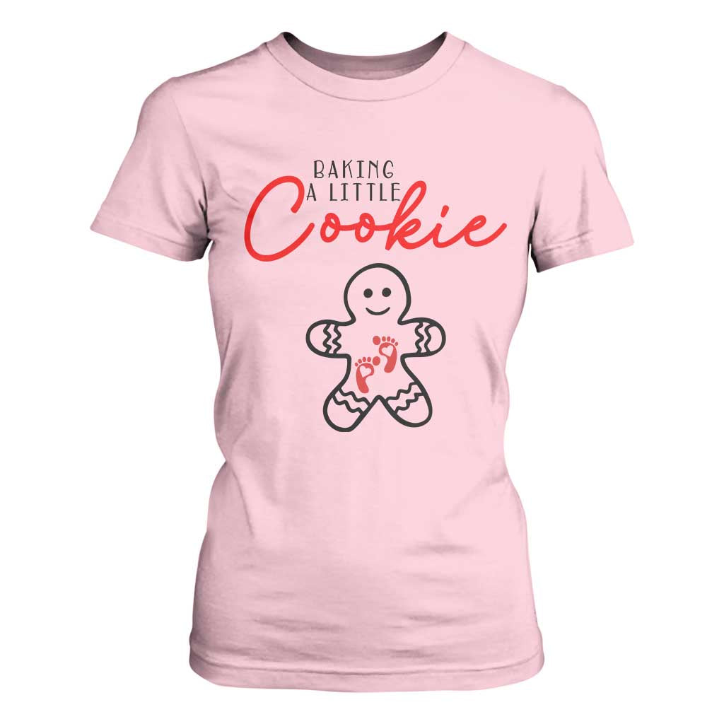 Christmas Pregnant T Shirt For Women Baking A Little Cookie Maternity Gingerbread TS10 Light Pink Print Your Wear
