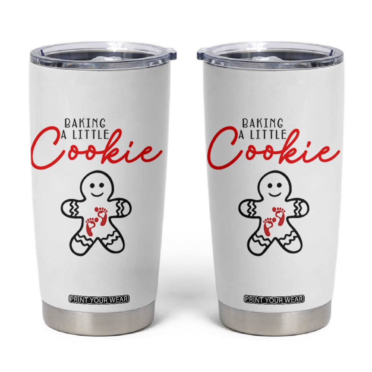 Christmas Pregnant Tumbler Cup Baking A Little Cookie Maternity Gingerbread TS10 White Print Your Wear