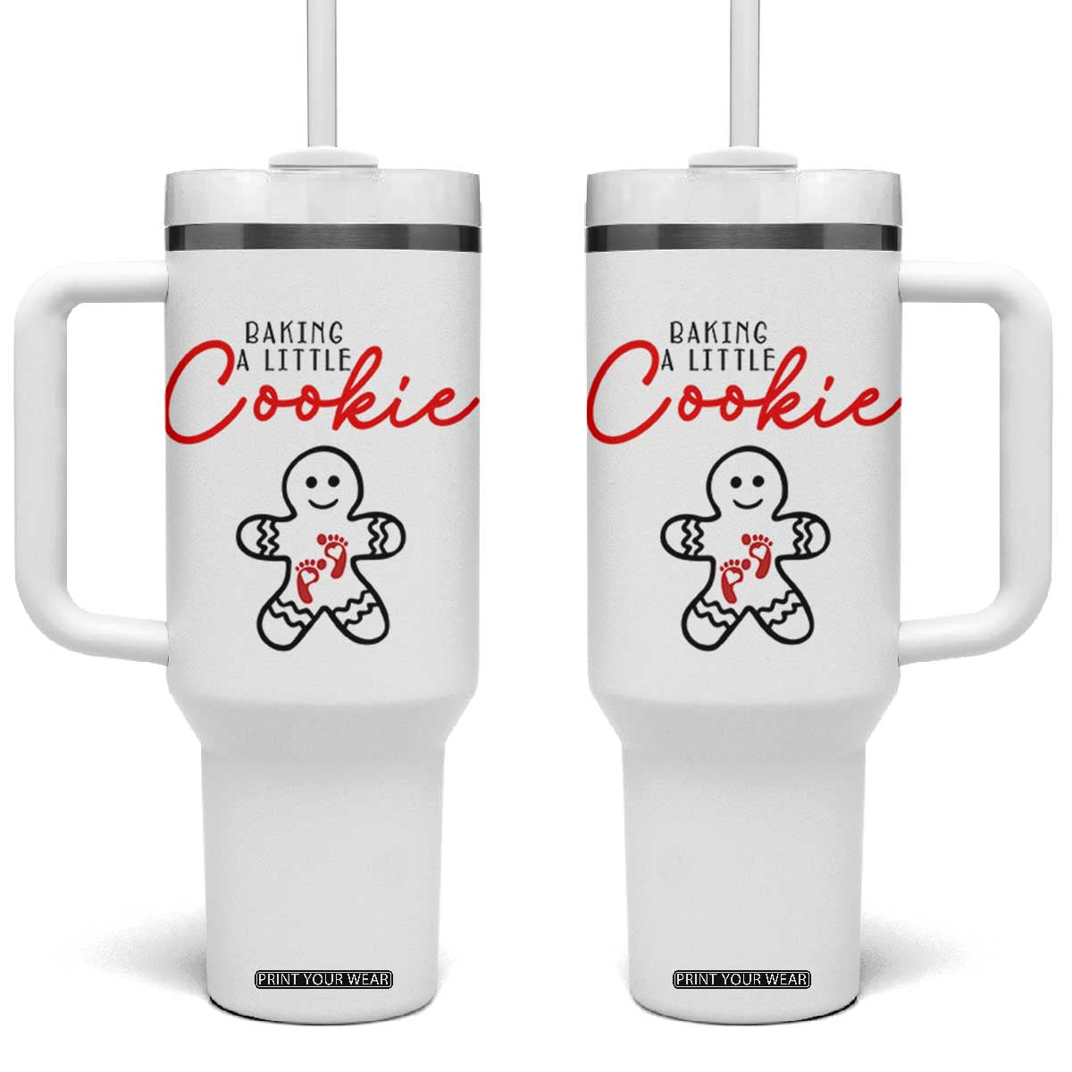 Christmas Pregnant Tumbler With Handle Baking A Little Cookie Maternity Gingerbread TS10 One Size: 40 oz White Print Your Wear