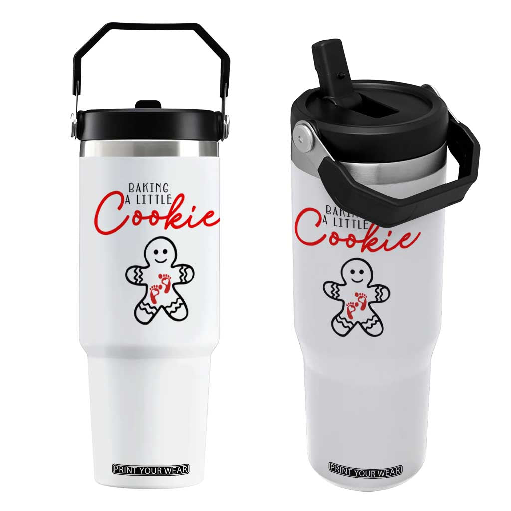 Christmas Pregnant Flip Straw Tumbler Baking A Little Cookie Maternity Gingerbread TS10 One Size: 30 oz White Print Your Wear
